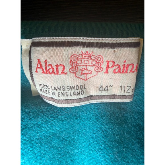 Alan Paine Vintage Lambswool Argyle V-Neck Sweater Teal Red Made in England 44 - Picture 3 of 9